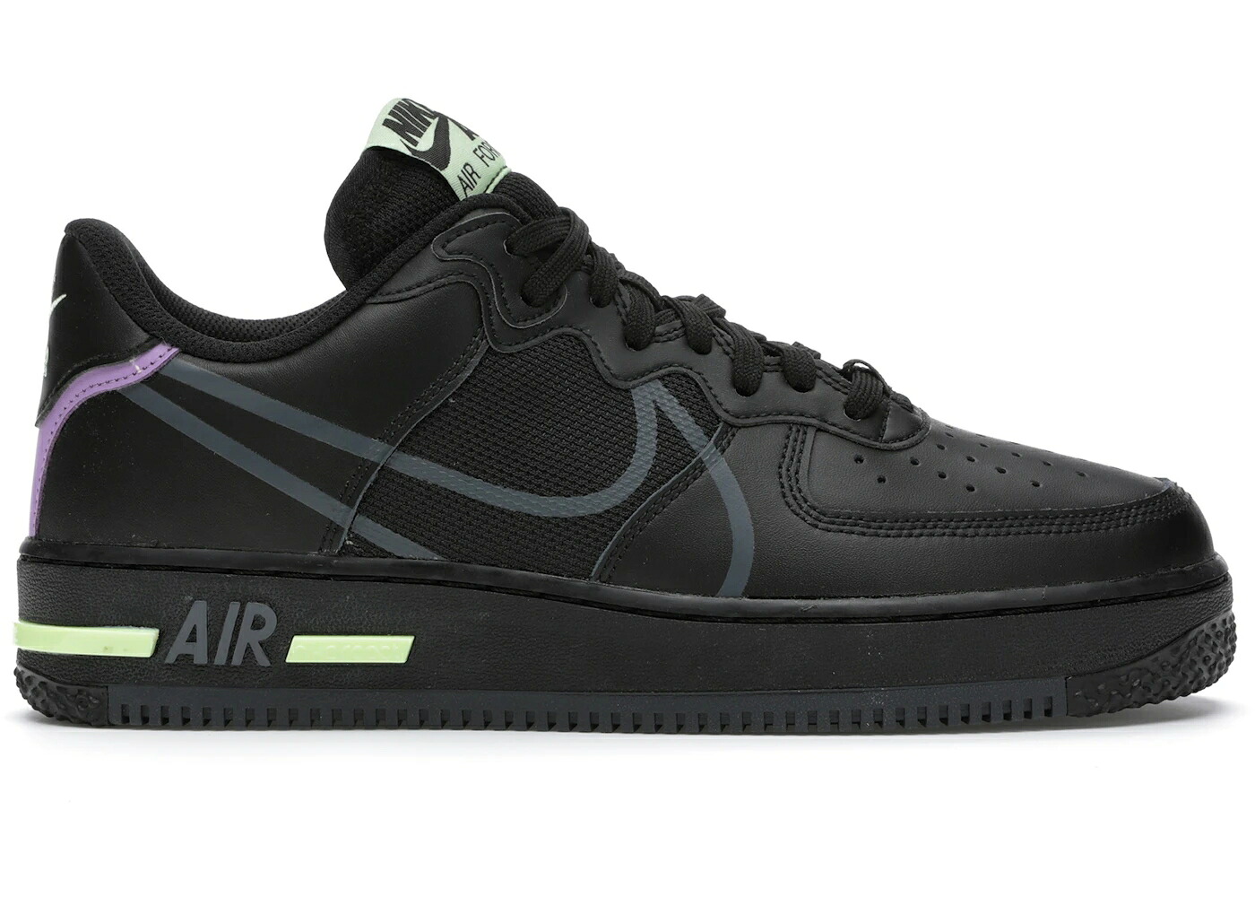 ナイキ リアクト 黒色 ブラック 紫 バイオレット エアフォース スニーカー メンズ NIKE AIR FORCE 1 REACT BLACK VIOLET STAR BARELY VOLT / BLACK ANTHRACITE VIOLET STAR