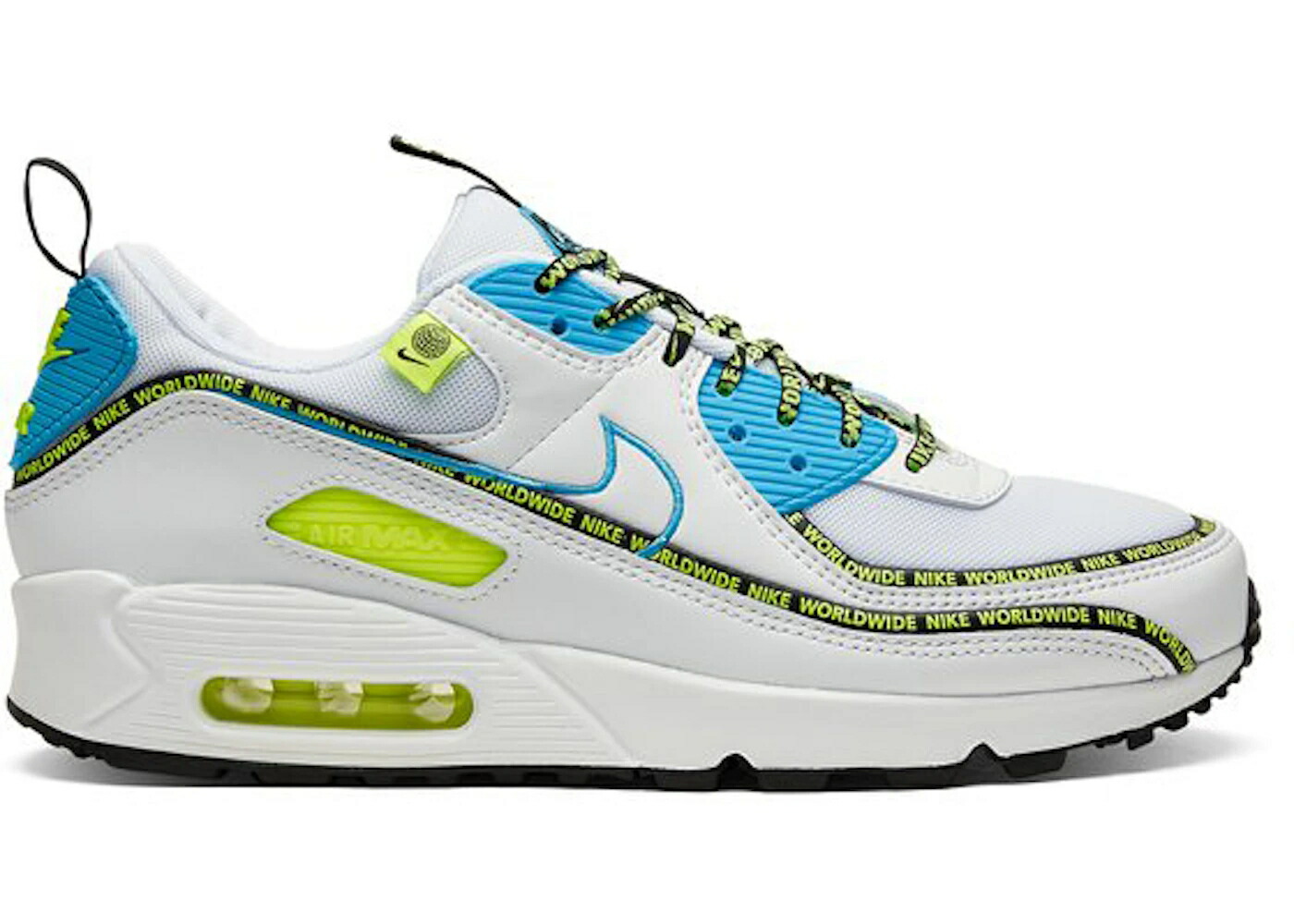 ナイキ マックス 白いこと 白いこと 黒いこと 黒いこと 青み 青色 大気圏マックス スニーカー メンズ NIKE AIR MAX 90 SE WORLDWIDE / WHITE BLACK VOLT BLUE FURY