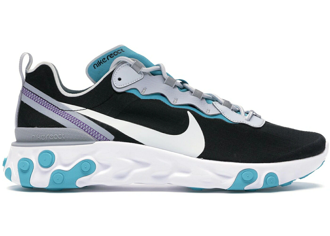 ナイキ リアクト エレメント 黒色 ブラック ピュア プラチナム 灰色 グレー スニーカー メンズ NIKE REACT ELEMENT 55 BLACK PURE PLATINUM TEAL NEBULA / BLACK PURE PLATINUM WOLF GREY