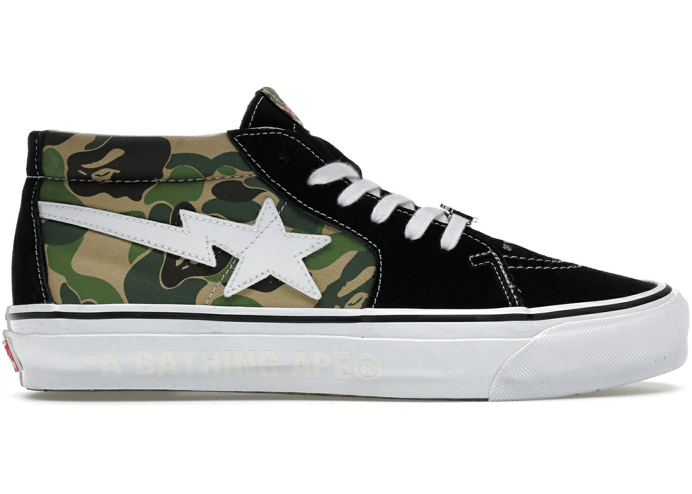 ヴァンズ バンズ カモ柄 黒色 ブラック 緑 グリーン 白色 ホワイト スニーカー メンズ VANS LX SK8-MID BAPE ABC CAMO BLACK GREEN / BLACK GREEN WHITE