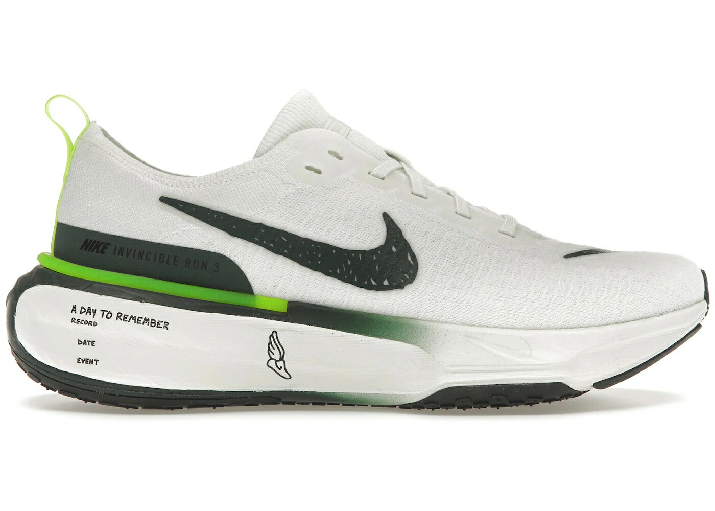 ナイキ ラン フライニット 白色 ホワイト プロ 緑 グリーン 黒色 ブラック スニーカー メンズ NIKE ZOOMX INVINCIBLE RUN FLYKNIT 3 WAKE UP PACK / WHITE PRO GREEN VOLT BLACK SAIL