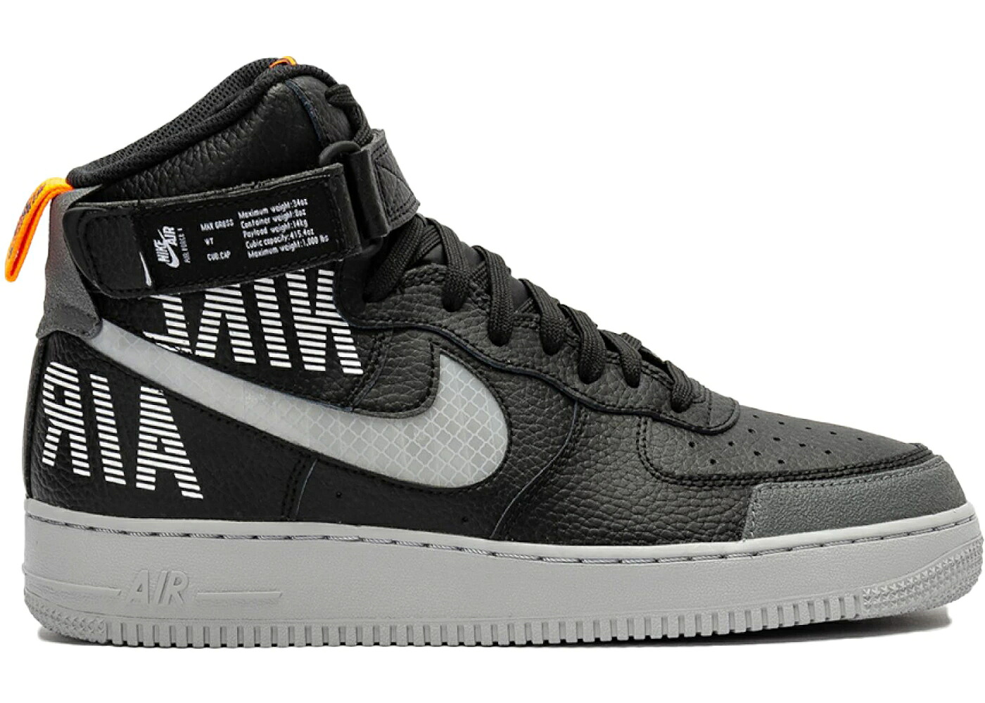 ナイキ ご機嫌 黒いこと 黒いこと 薄墨色 薄墨色 空軍 スニーカー メンズ NIKE AIR FORCE 1 HIGH UNDER CONSTRUCTION BLACK / BLACK GREY
