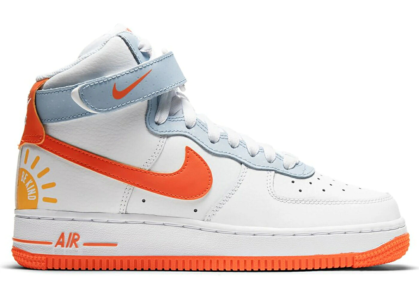 ナイキ ハイ 白色 ホワイト 青色 ブルー ヘザー エアフォース ジュニア キッズ NIKE AIR FORCE 1 HIGH KINDNESS DAY (2020) (GS) / WHITE LIGHT ARMORY BLUE HEATHER ベビー マタニティ スニーカー｜スニケス