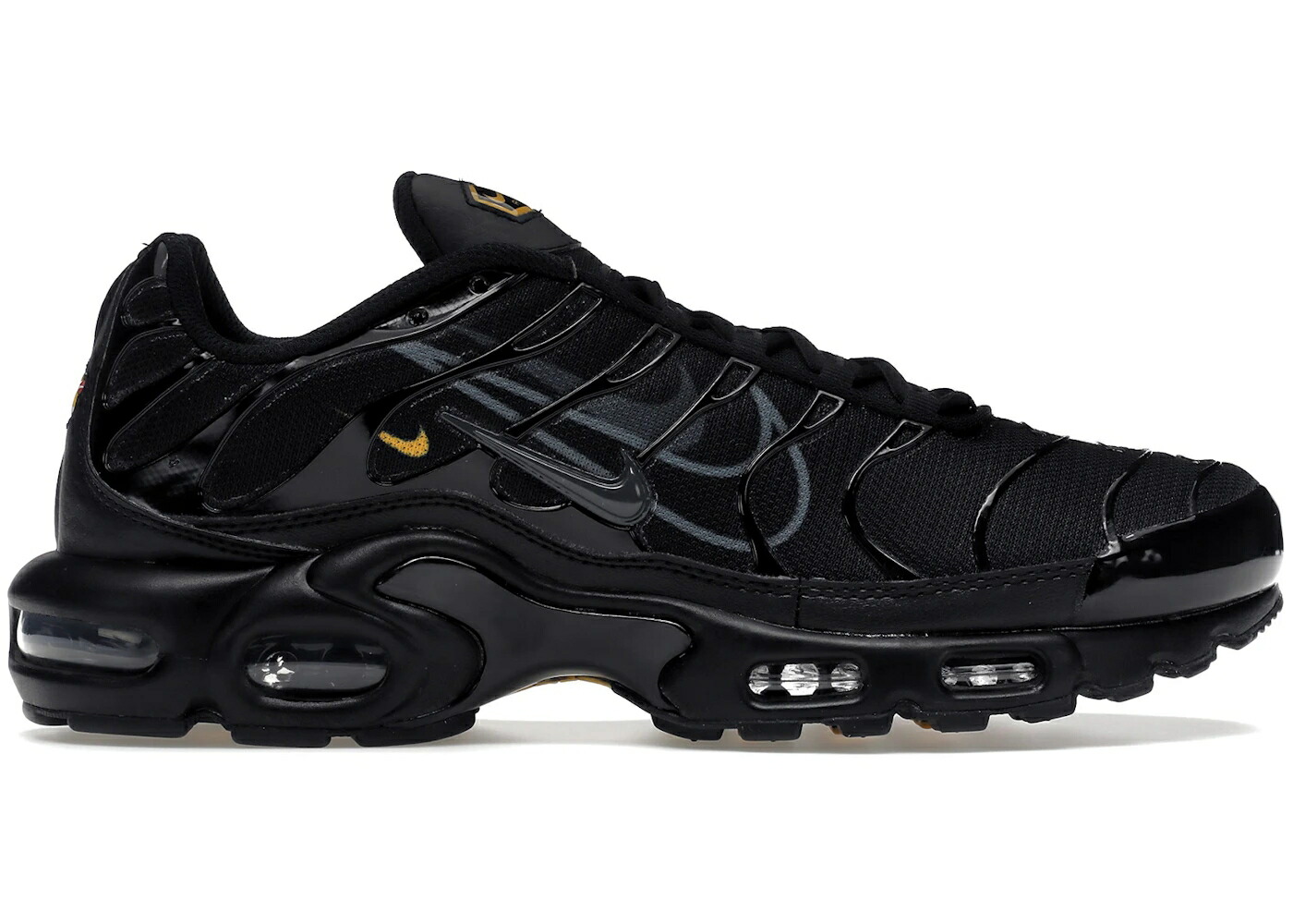 ナイキ マックス 黒色 ブラック ゴールド エアマックスプラス スニーカー メンズ NIKE AIR MAX PLUS MULTI-SWOOSH BLACK / BLACK ANTHRACITE UNIVERSITY GOLD