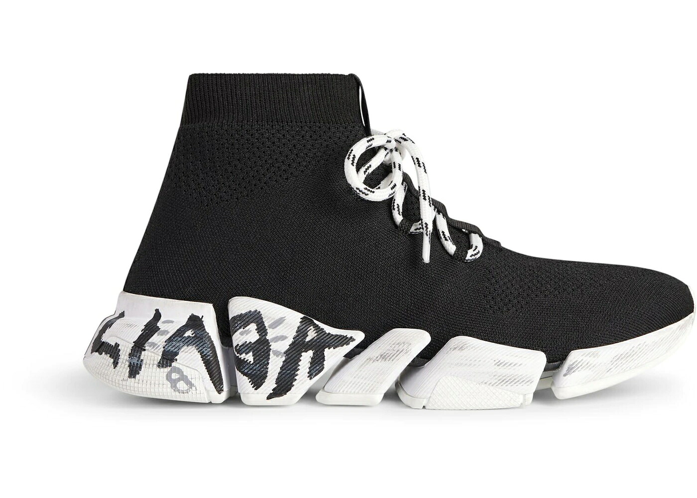 バレンシアガ スピード 黒色 ブラック 白色 ホワイト 2.0 スニーカー メンズ BALENCIAGA SPEED LACE UP BLACK GRAFFITI / BLACK WHITE｜スニケス