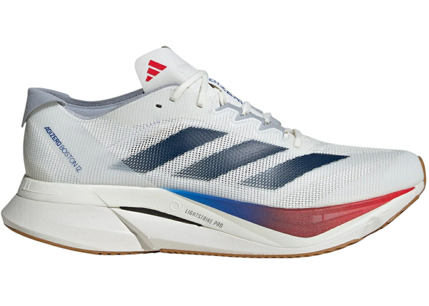 アディダス アディゼロ ボストン コア 白色 ホワイト 青色 ブルー ピュア スニーカー メンズ ADIDAS ADIZERO BOSTON 12 CORE WHITE DARK BLUE PURE RUBY / CORE WHITE DARK BLUE PURE RUBY