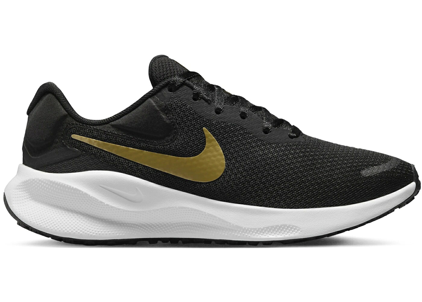 ナイキ レボリューション 黒色 ブラック 白色 ホワイト 灰色 グレー ゴールド WOMEN'S スニーカー レディース NIKE REVOLUTION 7 BLACK WHITE DARK SMOKE GREY METALLIC GOLD (WOMEN'S) / BLACK WHITE DARK SMOKE GREY