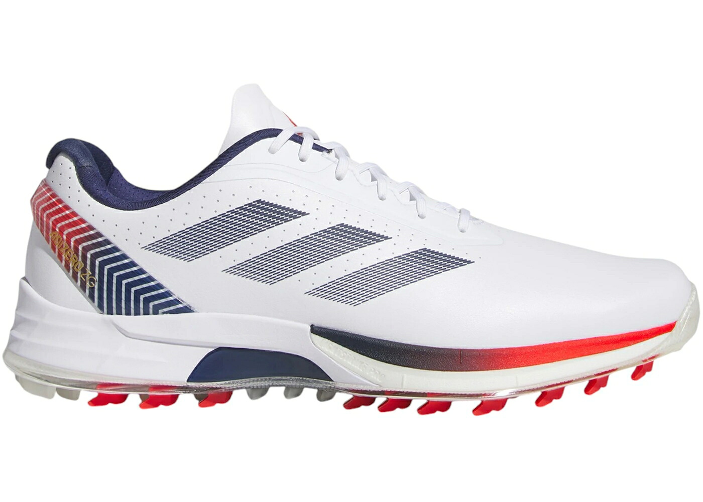 アディダス アディゼロ ゴルフ 白色 ホワイト 青色 ブルー 赤 レッド スニーカー メンズ ADIDAS ADIZERO ZG SPIKELESS GOLF CLOUD WHITE DARK BLUE RED / CLOUD WHITE DARK BLUE RED