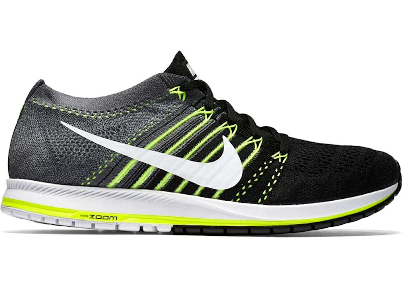 ナイキ フライニット ストリーク 黒色 ブラック 白色 ホワイト 灰色 グレー スニーカー メンズ NIKE FLYKNIT STREAK BLACK VOLT / BLACK WHITE DARK GREY VOLT｜スニケス