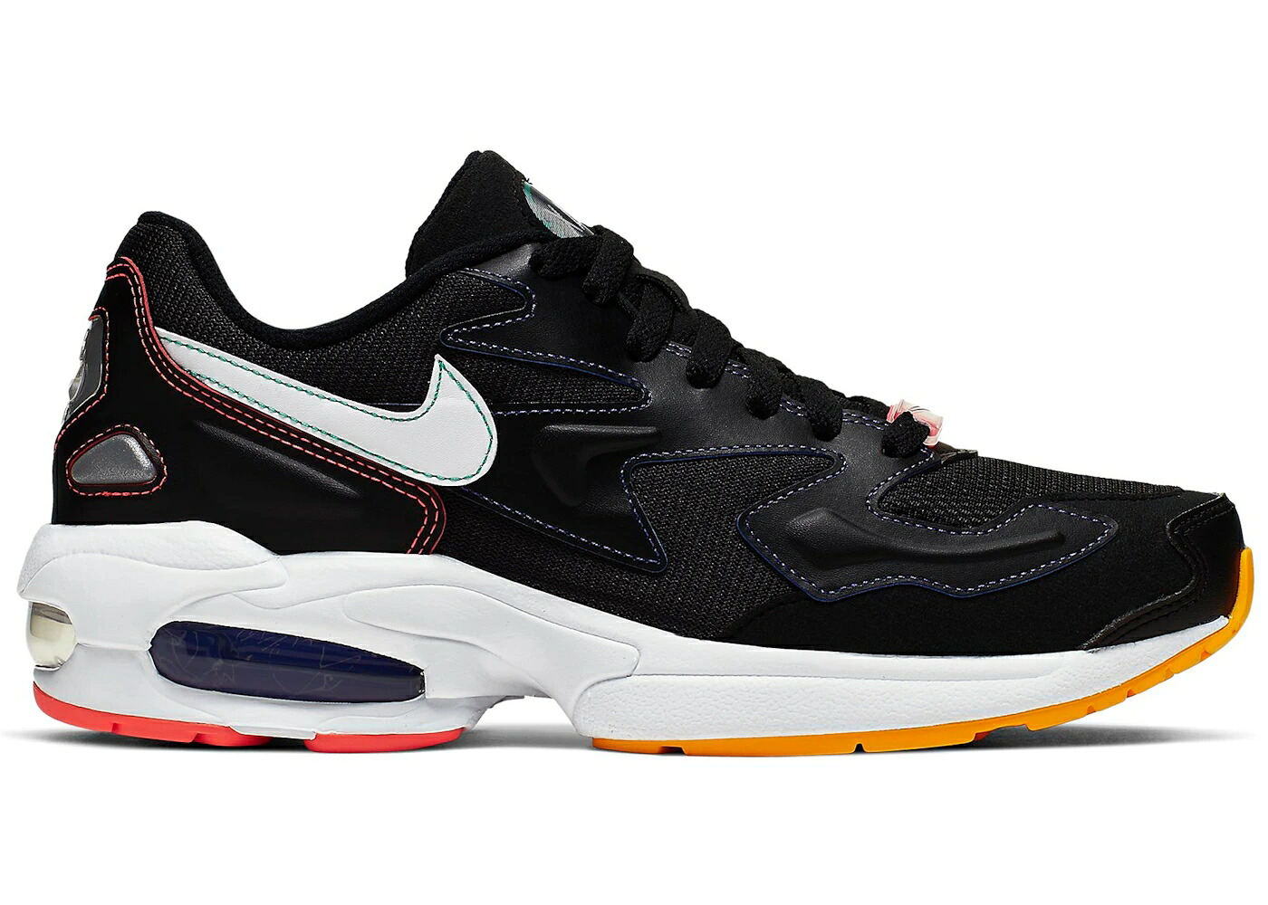 ナイキ 黒色 ブラック 白色 ホワイト 紫 パープル エアマックス2 WOMEN'S スニーカー レディース NIKE AIR MAX2 LIGHT BLACK CONTRAST STITCHING (WOMEN'S) / BLACK WHITE PSYCHIC PURPLE