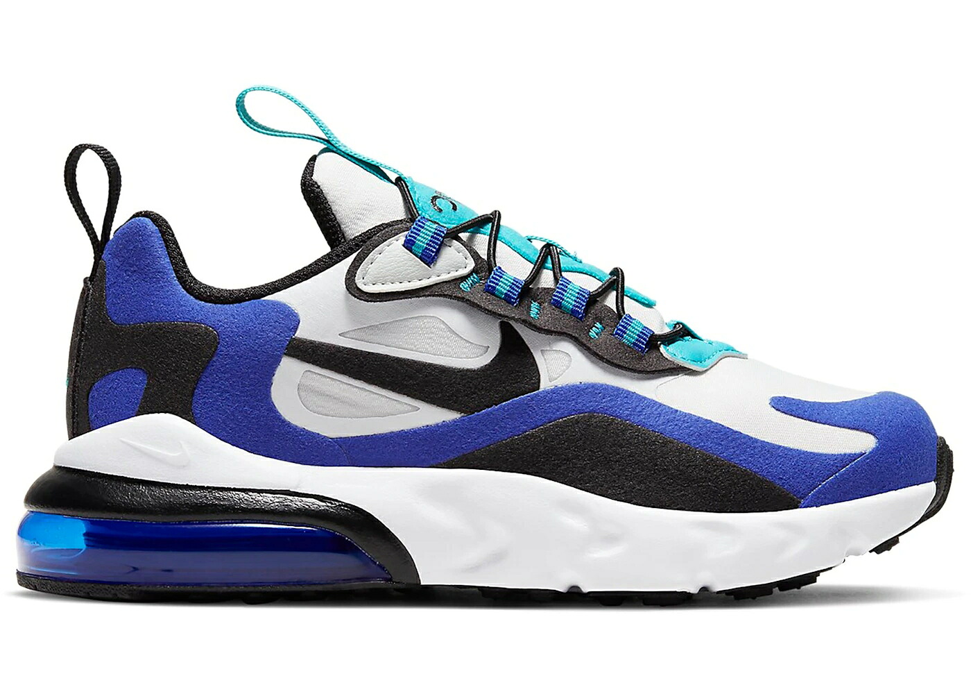 ナイキ マックス リアクト 白色 ホワイト 青色 ブルー アクア エアマックス ジュニア キッズ NIKE AIR MAX 270 REACT WHITE HYPER BLUE ORACLE AQUA (PS) / WHITE HYPER BLUE ORACLE AQUA ベビー マタニティ スニ
