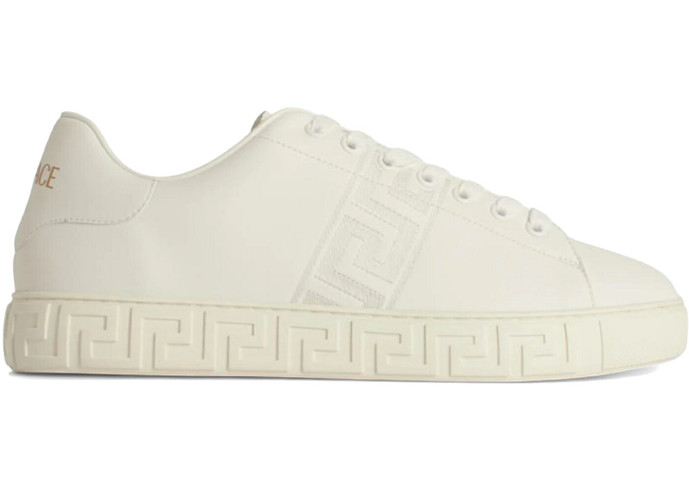 ヴェルサーチェ 白色 ホワイト スニーカー メンズ VERSACE EMBROIDERED GRECA WHITE /