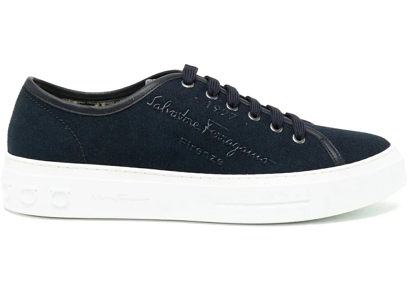 青色 ブルー スニーカー メンズ FERRAGAMO BORG LOGO-PRINT SNEAKERS BLUE /