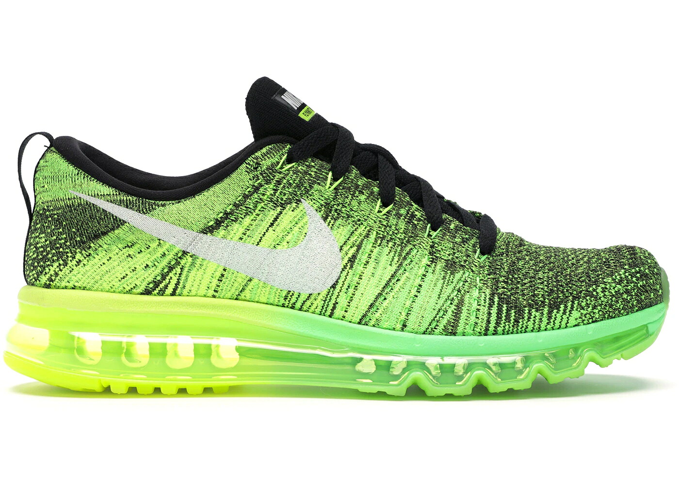 ナイキ フライニット マックス 緑 グリーン 黒色 ブラック 白色 ホワイト スニーカー メンズ NIKE FLYKNIT MAX VOLTAGE GREEN / BLACK VOLT VOLTAGE GREEN WHITE｜スニケス