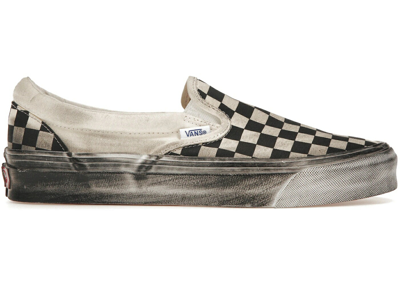 ヴァンズ バンズ ボルト クラシック スリッポン 黒色 ブラック 白色 ホワイト スニーカー メンズ VANS VAULT UA OG CLASSIC SLIP-ON LX STRESSED BLACK CHECKERBOARD / BLACK WHITE