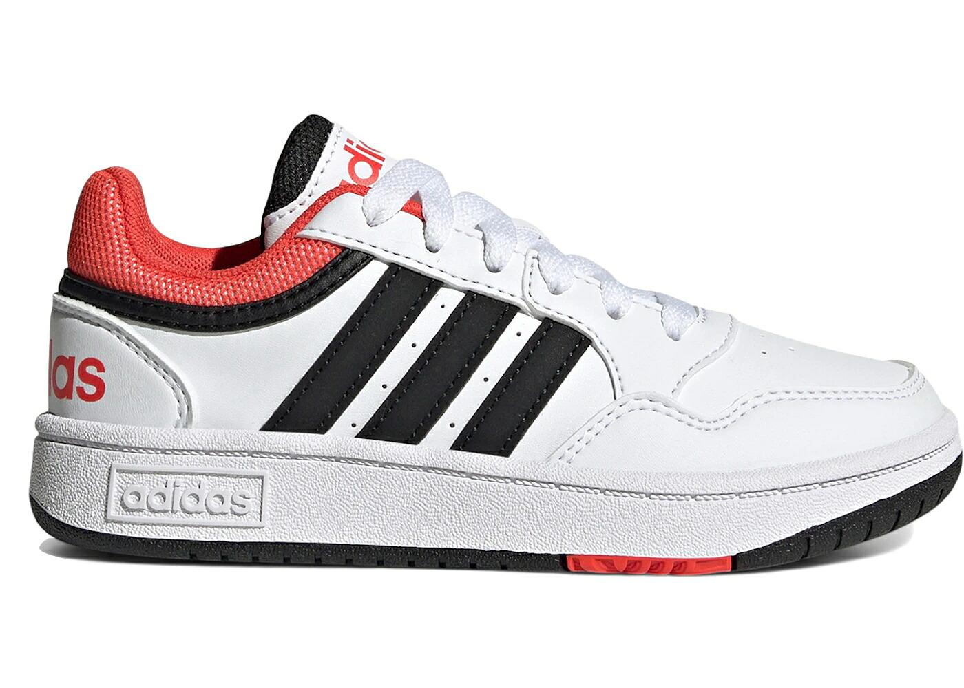 アディダス 白色 ホワイト 黒色 ブラック 赤 レッド コア ジュニア キッズ ADIDAS HOOPS WHITE BLACK BRIGHT RED (GS) / CLOUD WHITE CORE BLACK BRIGHT ベビー マタニティ スニーカー|スニケス
