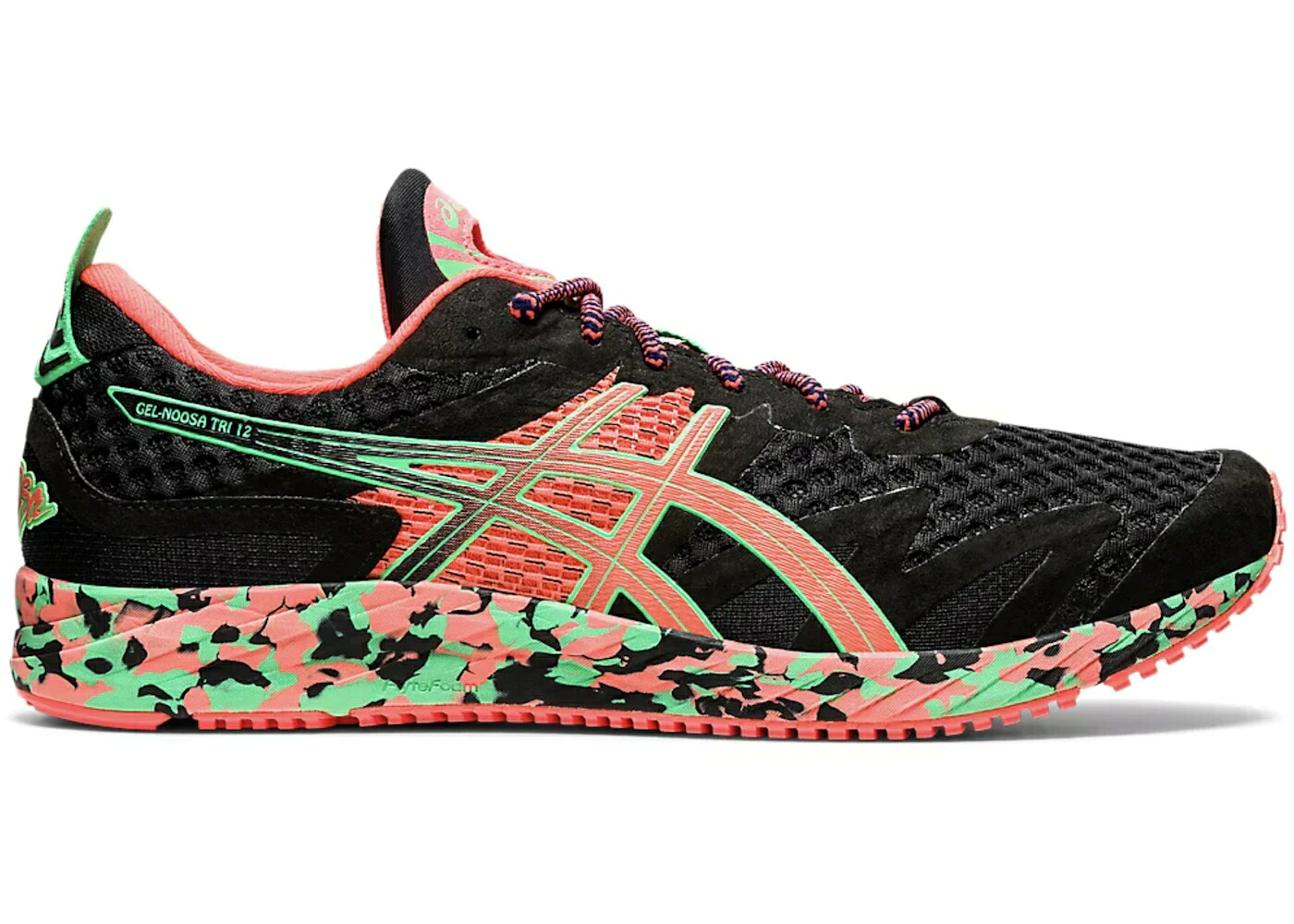 アシックス カモ柄 黒色 ブラック スニーカー メンズ ASICS GEL-NOOSA TRI 12 CAMO BLACK CORAL / BLACK FLASH CORAL｜スニケス