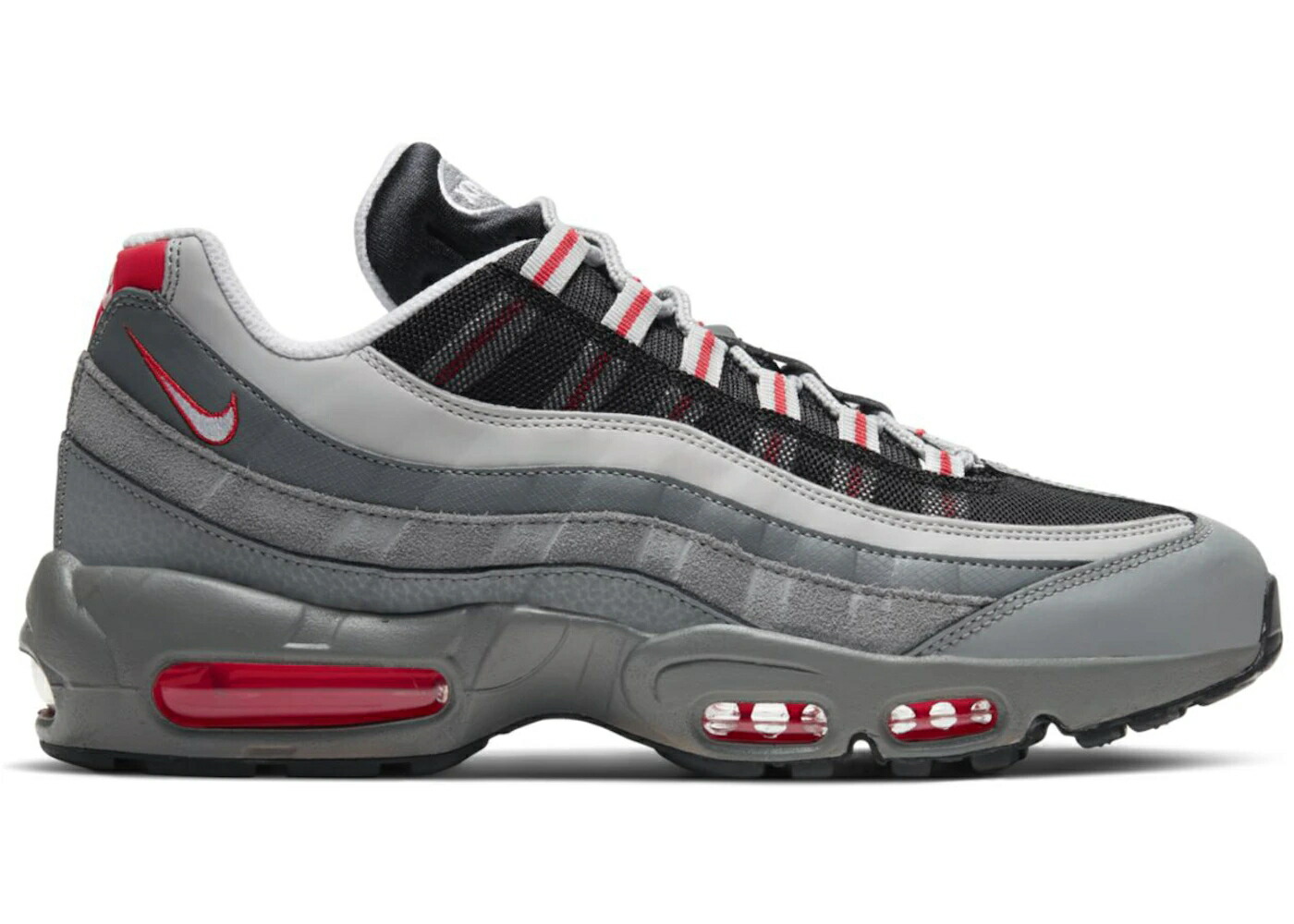 ナイキ マックス 灰色 グレー トラック 赤 レッド 黒色 ブラック エアマックス スニーカー メンズ NIKE AIR MAX 95 ESSENTIAL PARTICLE GREY TRACK RED / PARTICLE GREY TRACK RED BLACK