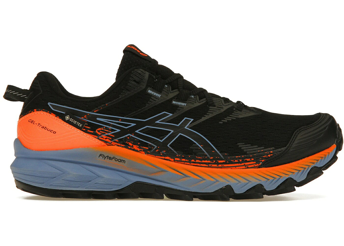 アシックス ゴアテックス 黒色 ブラック 青色 ブルー 橙 オレンジ スニーカー メンズ ASICS GEL-TRABUCO 10 GORE-TEX BLACK BLUE HARMONY ORANGE / BLACK BLUE HARMONY