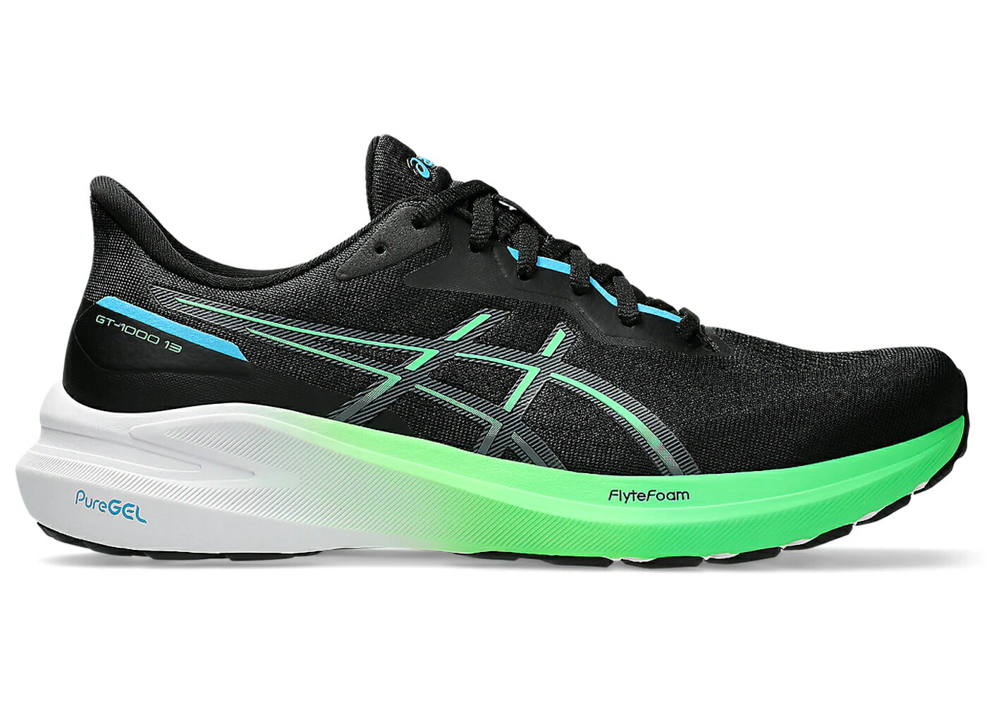 アシックス サーティーン 黒色 ブラック アクア スニーカー メンズ ASICS GT-1000 13 BLACK DIGITAL AQUA / BLACK DIGITAL AQUA