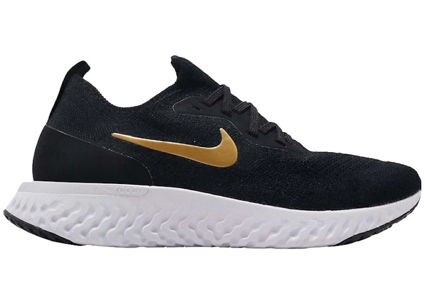 ナイキ 叙事詩 リアクト 飛球編み物 黒いこと 黒いこと ゴールド WOMEN\u0027S スニーカー レディース NIKE EPIC REACT FLYKNIT BLACK GOLD (WOMEN\u0027S) / BLACK METALLIC GOLD