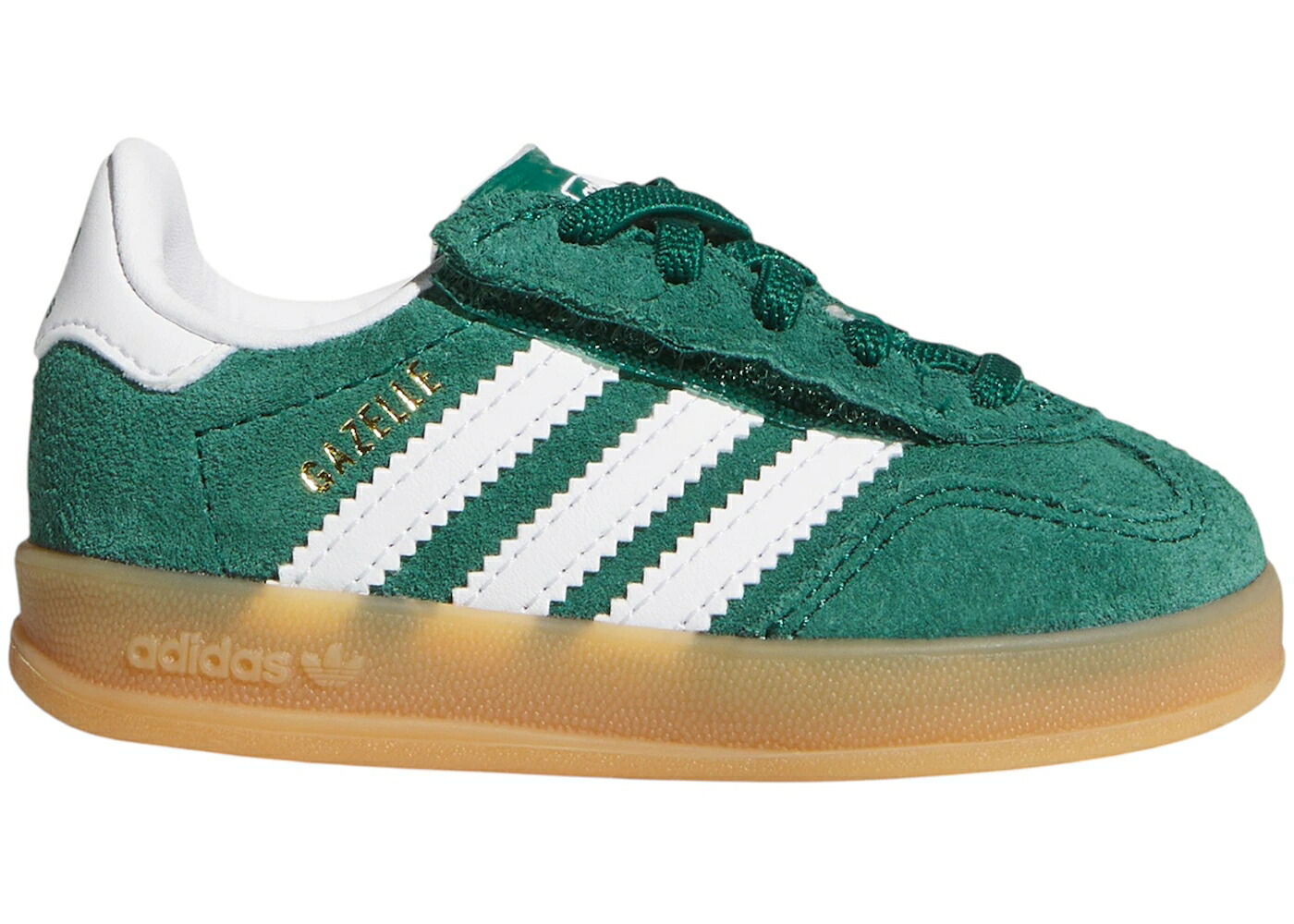 アディダス ガゼル 緑 グリーン 白色 ホワイト ジュニア キッズ ADIDAS GAZELLE INDOOR COMFORT CLOSURE COLLEGIATE GREEN WHITE GUM (TD) / COLLEGIATE GREEN CLOUD WHITE GUM