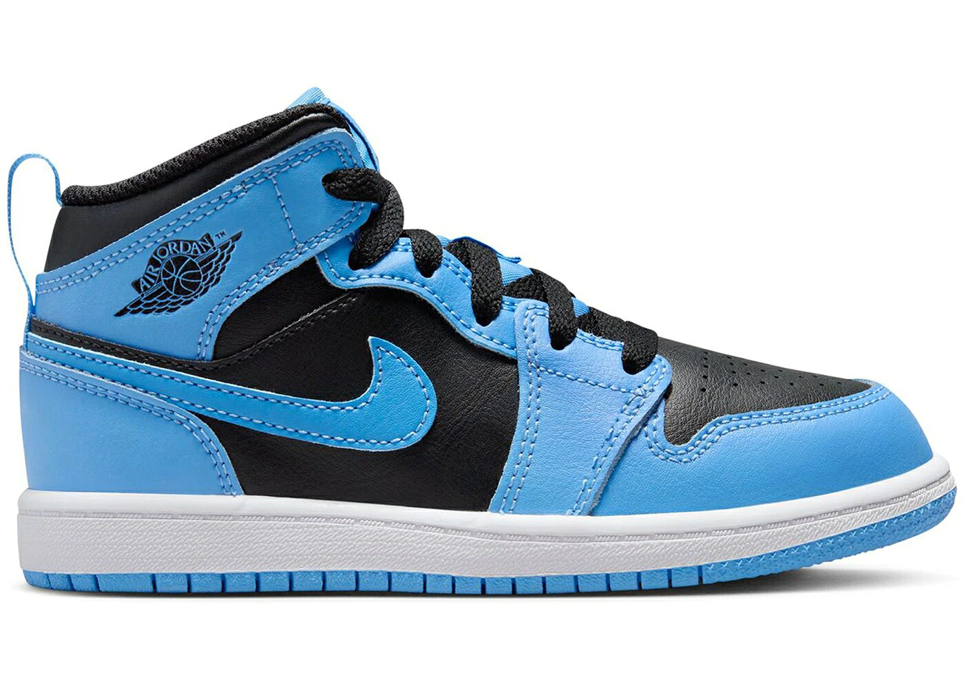 ナイキ ジョーダン ミッド 青色 ブルー 黒色 ブラック 白色 ホワイト ジュニア キッズ JORDAN 1 MID UNIVERSITY BLUE BLACK (PS) / UNIVERSITY BLUE WHITE BLACK ベビー マタニティ スニーカー|スニケス
