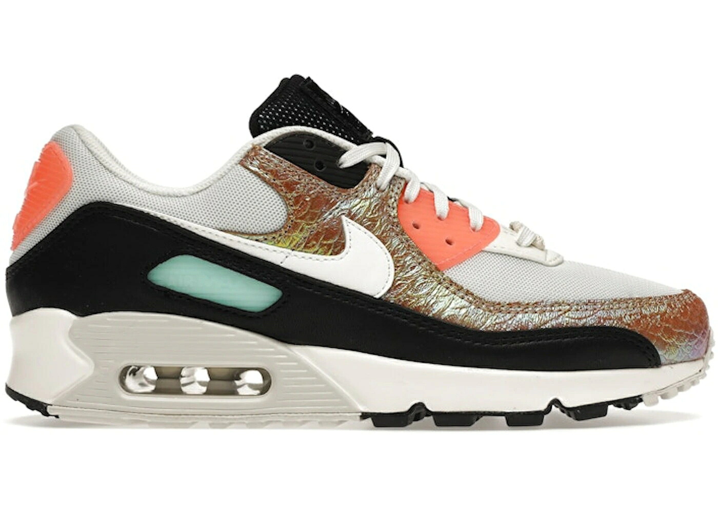 ナイキ マックス ゴールド 黒色 ブラック 白色 ホワイト エアマックス WOMEN'S スニーカー レディース NIKE AIR MAX 90 GOLD REPTILE (WOMEN'S) / BLACK WHITE TAWNY｜スニケス