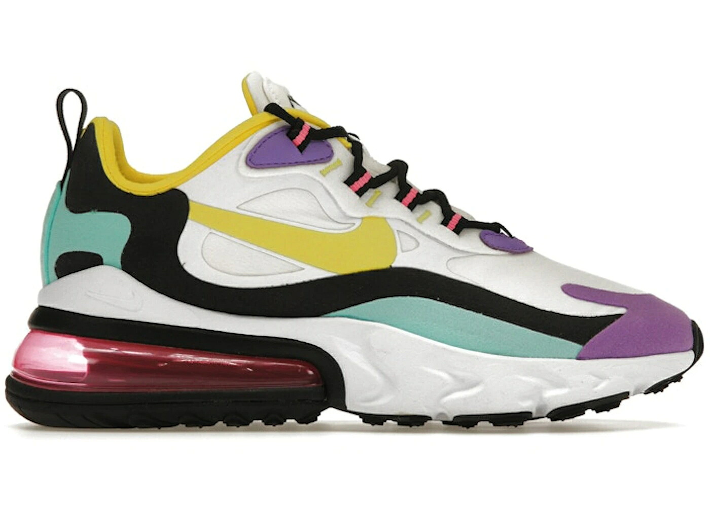 ナイキ マックス リアクト アート 白色 ホワイト 黒色 ブラック 紫 バイオレット エアマックス WOMEN'S スニーカー レディース NIKE AIR MAX 270 REACT GEOMETRIC ART (WOMEN'S) / WHITE BLACK BRIGHT VIOLET