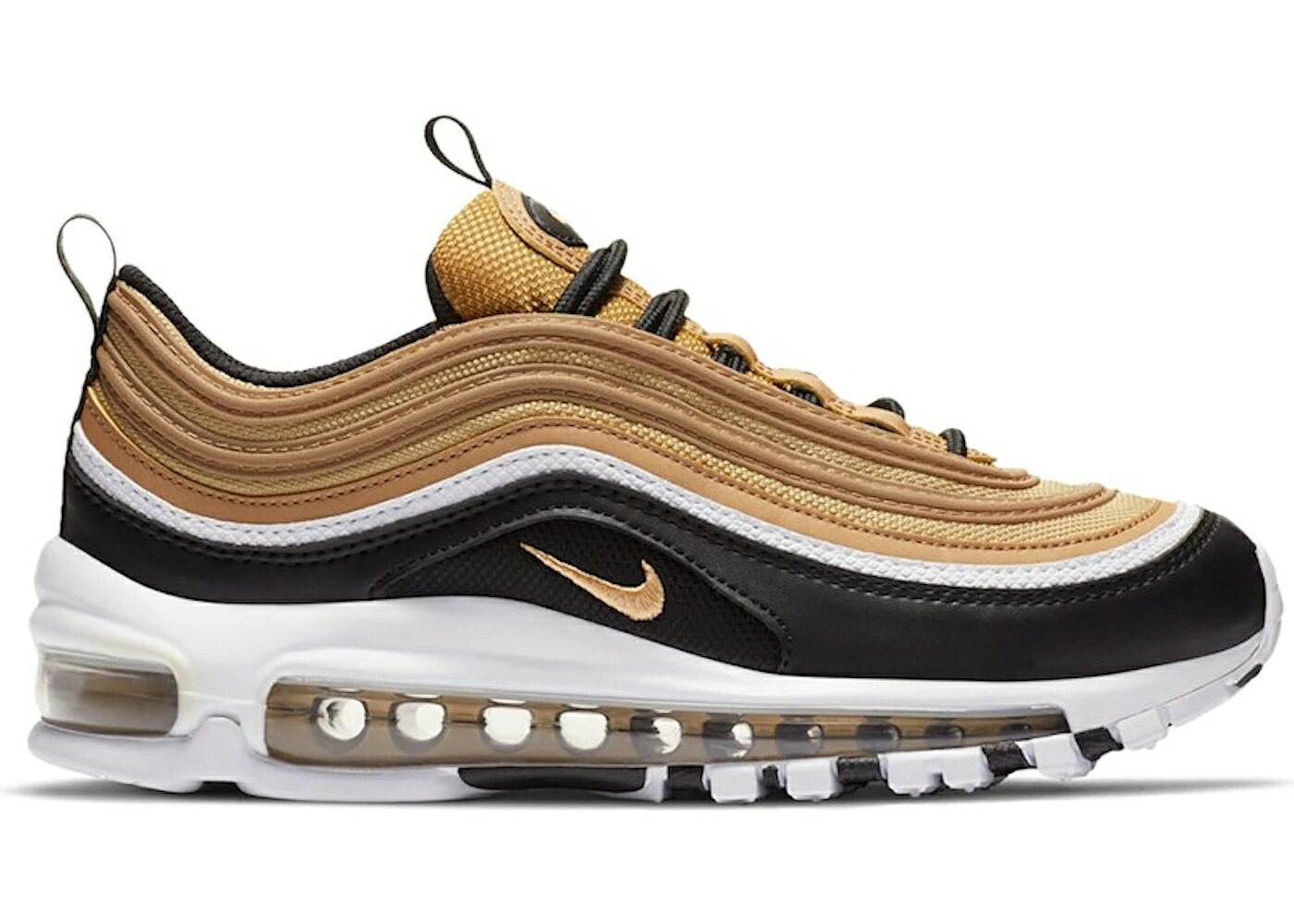 ナイキ マックス ゴールド 黒色 ブラック 白色 ホワイト エアマックス ジュニア キッズ NIKE AIR MAX 97 METALLIC GOLD BLACK WHITE (GS) / METALLIC GOLD BLACK WHITE ベビー マタニティ スニーカー｜スニケス