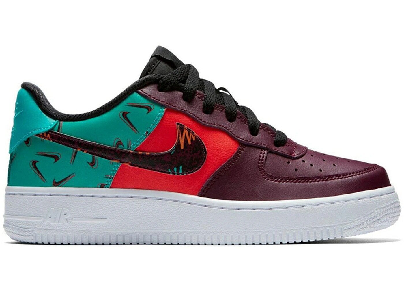 ナイキ 翡翆 ジェード 橙 オレンジ色 空軍 お坊っちゃん キッズ NIKE AIR FORCE 1 LOW WHAT THE 90S (GS) / BORDEAUX HYPER JADE TOTAL ORANGE もの言う花 マタニティ スニーカー