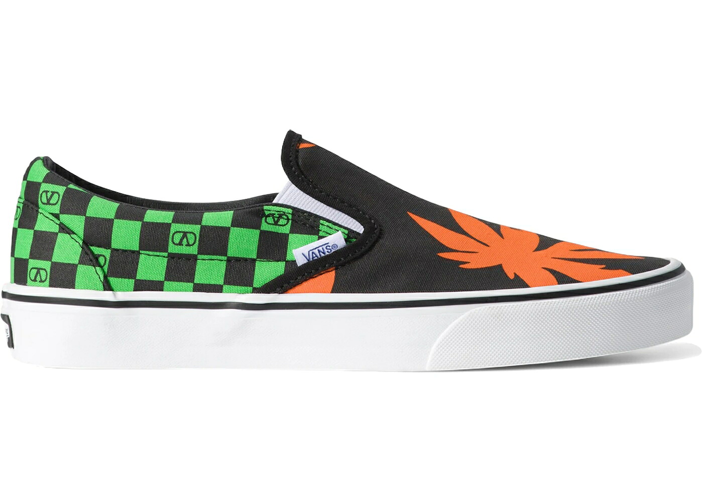 ヴァンズ バンズ 古典派音楽 スリッポン 緑 緑であること 橙 オレンジ色 スニーカー メンズ VANS CLASSIC SLIP-ON VALENTINO GARAVANI CHECKERBOARD TROPICAL LEAVES / CHECKERBOARD GREEN ORANGE