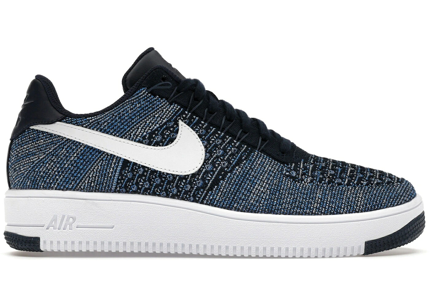 ナイキ フライニット 白色 ホワイト 青色 ブルー ピュア エアフォース スニーカー メンズ NIKE AIR FORCE 1 LOW FLYKNIT OBSIDIAN / OBSIDIAN WHITE STAR BLUE PURE|スニケス