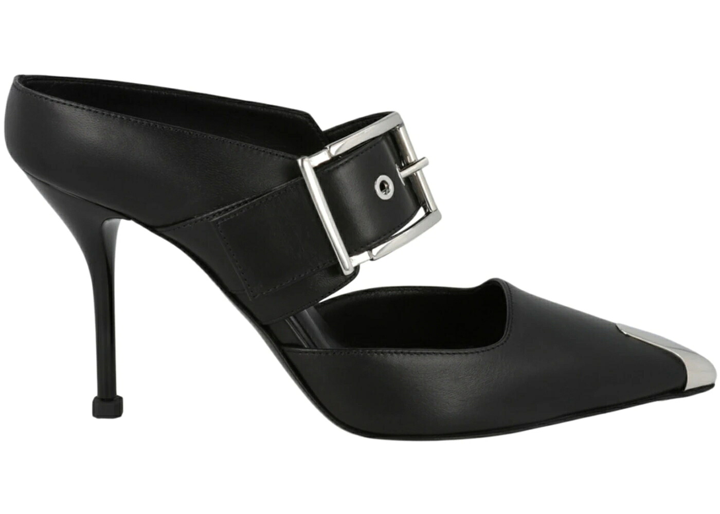 アレキサンダーマックイーン バックル レザー 黒色 ブラック 銀色 シルバー WOMEN'S スニーカー レディース ALEXANDER MCQUEEN ALEXANDER MCQUEEN BUCKLE LEATHER MULES BLACK SILVER (WOMEN'S) / BLACK SILVER｜スニケス