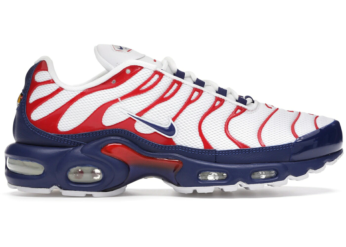 ナイキ マックス 白色 ホワイト 赤 レッド ディープ エアマックスプラス スニーカー メンズ NIKE AIR MAX PLUS USA WHITE RED / WHITE DEEP ROYAL UNIVERSITY RED｜スニケス