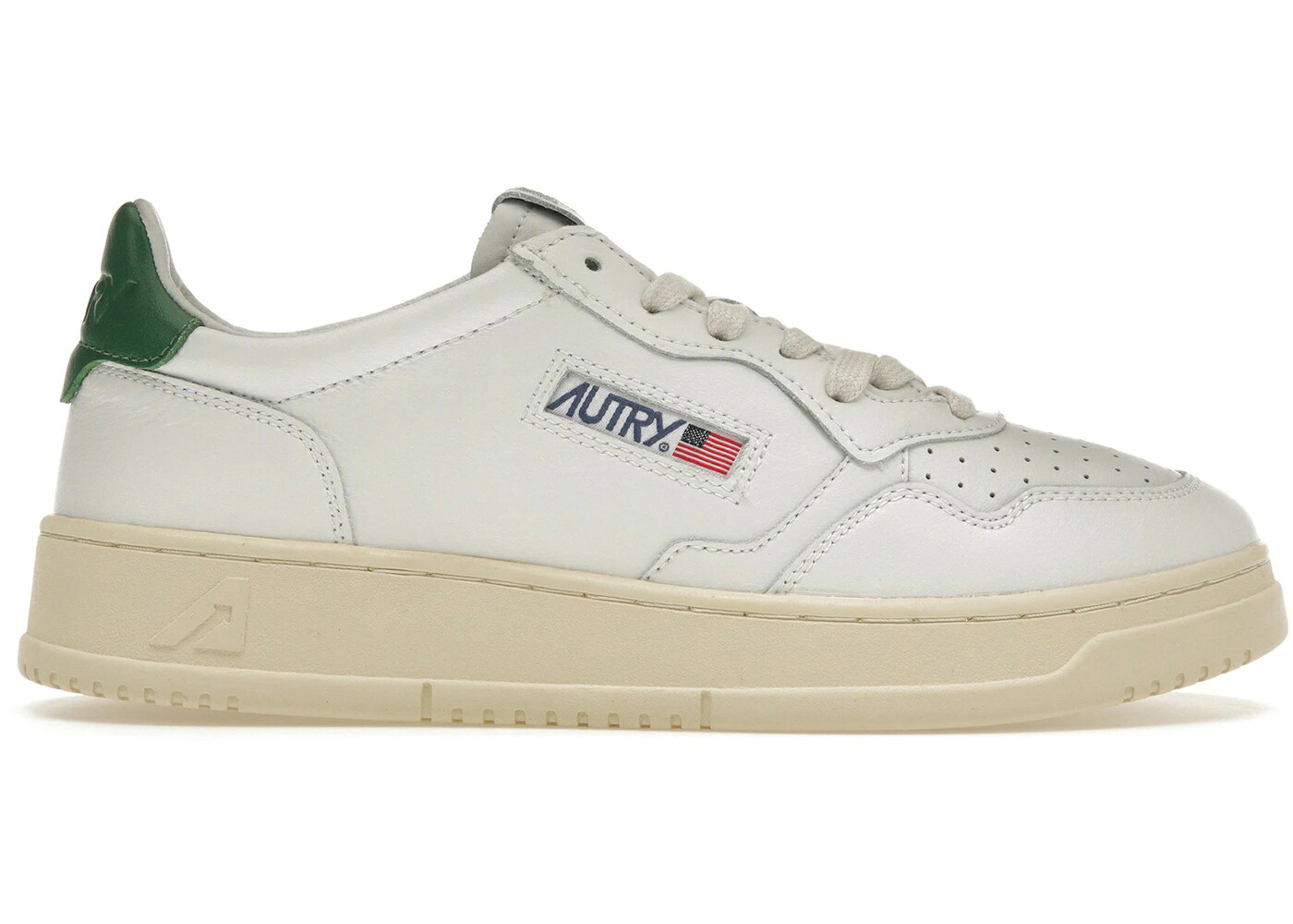 レザー 白色 ホワイト 緑 グリーン クリーム スニーカー メンズ AUTRY MEDALIST LEATHER LOW WHITE GREEN / WHITE GREEN CREAM|スニケス