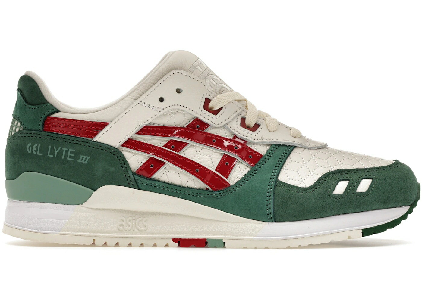アシックス ゲルライト 緑 グリーン 赤 レッド クリーム スニーカー メンズ ASICS GEL-LYTE III KITH ITALY / GREEN RED CREAM