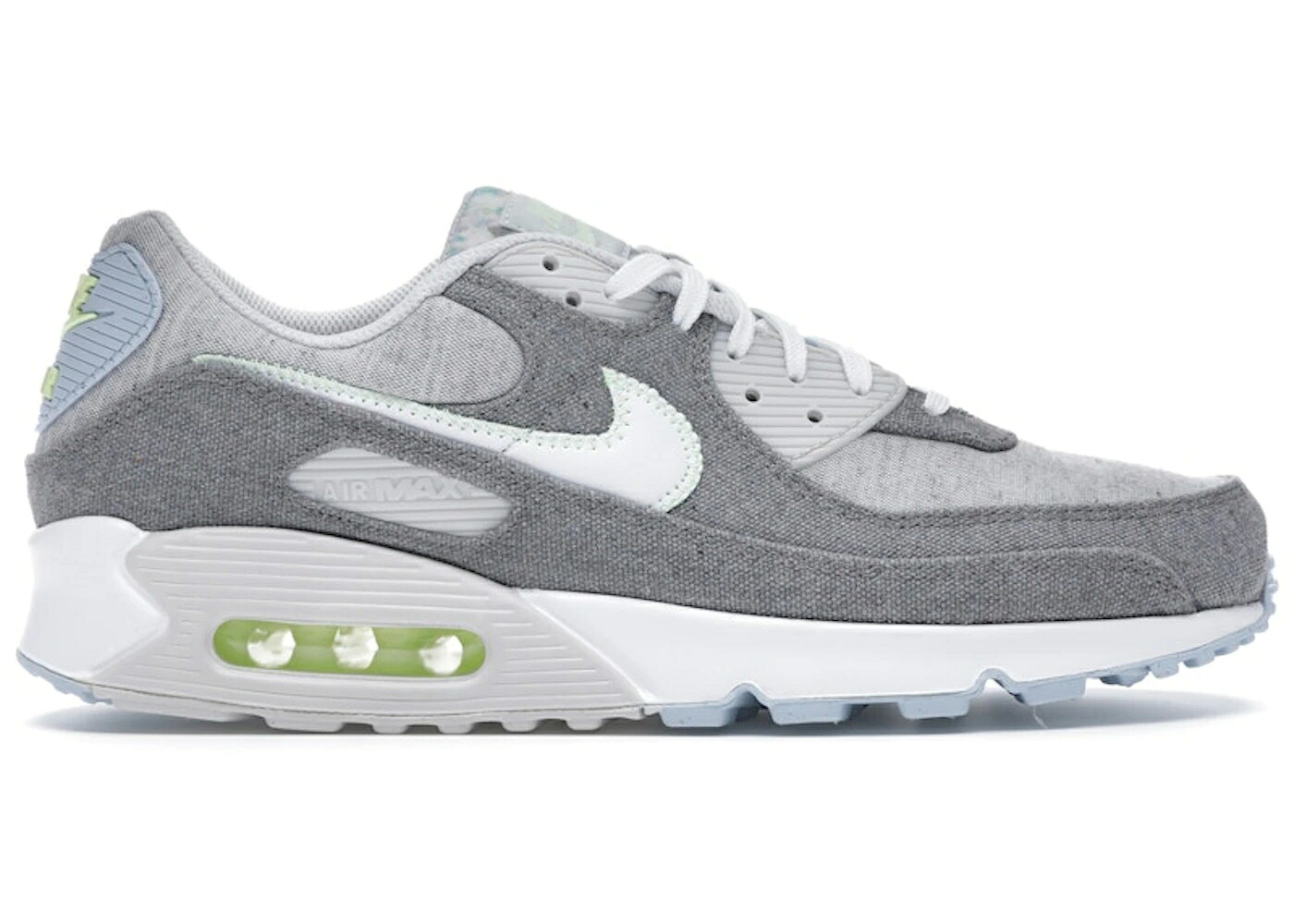 ナイキ マックス 薄墨色 薄墨色 大気圏マックス スニーカー メンズ NIKE AIR MAX 90 RECYCLED CANVAS / VAST GREY BARELY VOLT CELESTINE