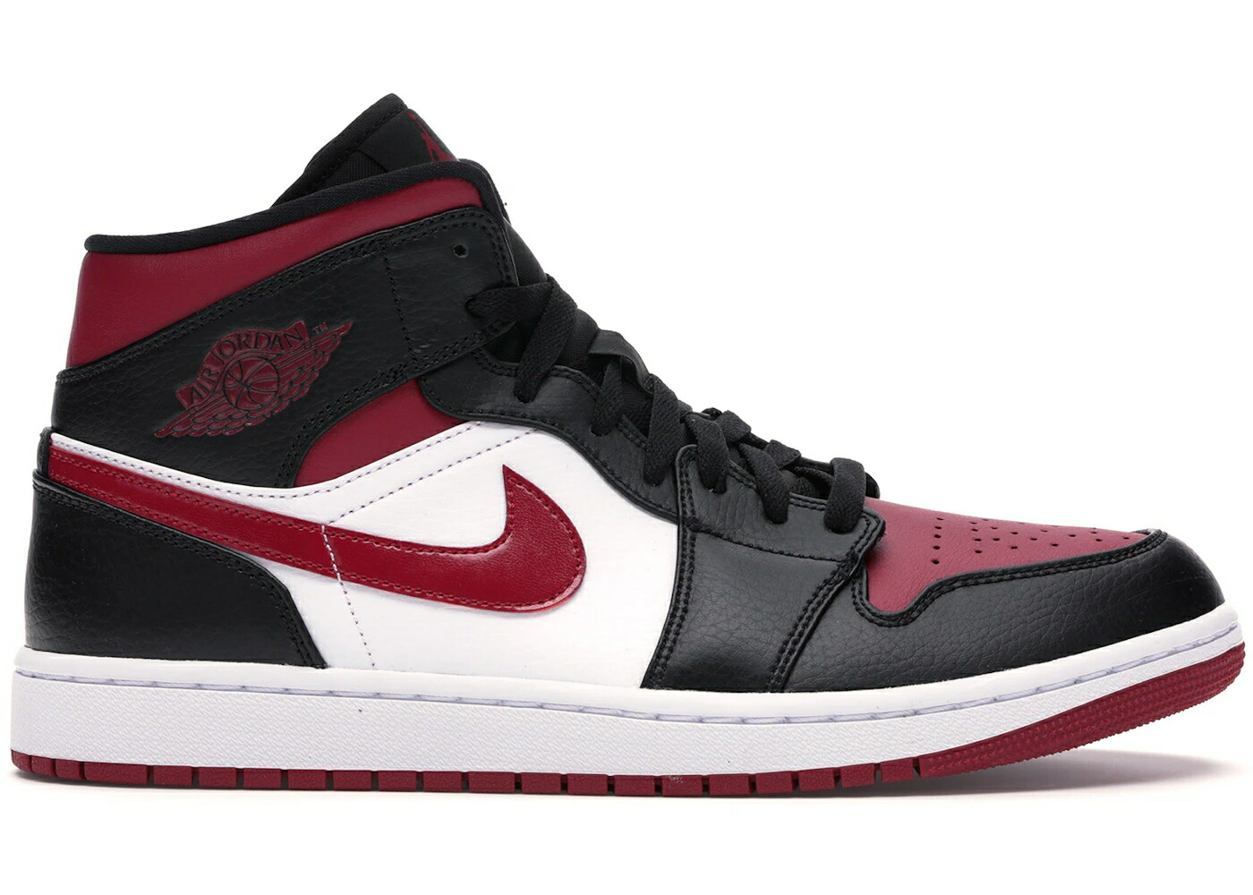 ナイキ ジョーダン ミッド 黒色 ブラック 赤 レッド 白色 ホワイト スニーカー メンズ JORDAN 1 MID BRED TOE / BLACK NOBLE RED WHITE