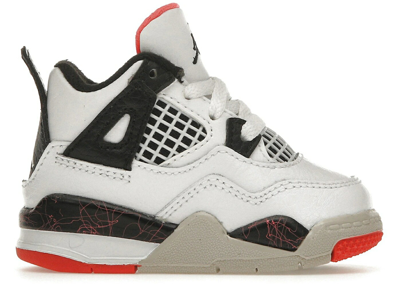 ナイキ ジョーダン フライト 白色 ホワイト 黒色 ブラック クリムゾン ジュニア キッズ JORDAN 4 RETRO FLIGHT NOSTALGIA (TD) / WHITE BLACK BRIGHT CRIMSON PALE