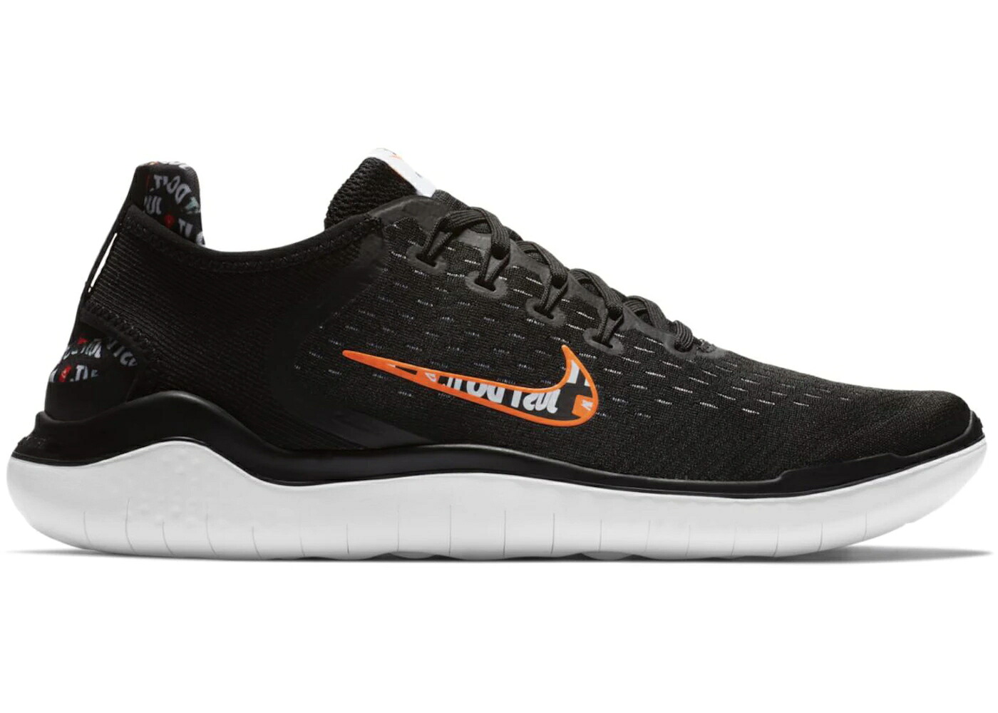 ナイキ フリー 黒色 ブラック 白色 ホワイト 橙 オレンジ スニーカー メンズ NIKE FREE RN 2018 JUST DO IT / BLACK WHITE TOTAL ORANGE TOTAL