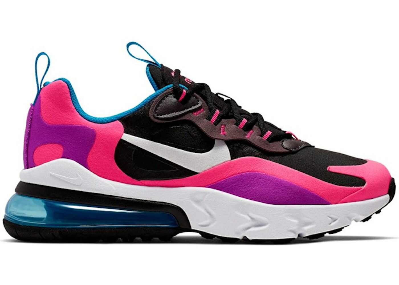ナイキ マックス リアクト 黒色 ブラック ピンク 紫 パープル 白色 ホワイト エアマックス ジュニア キッズ NIKE AIR MAX 270 REACT BLACK HYPER PINK VIVID PURPLE (GS) / BLACK WHITE HYPER PINK VIVID ベビー マ
