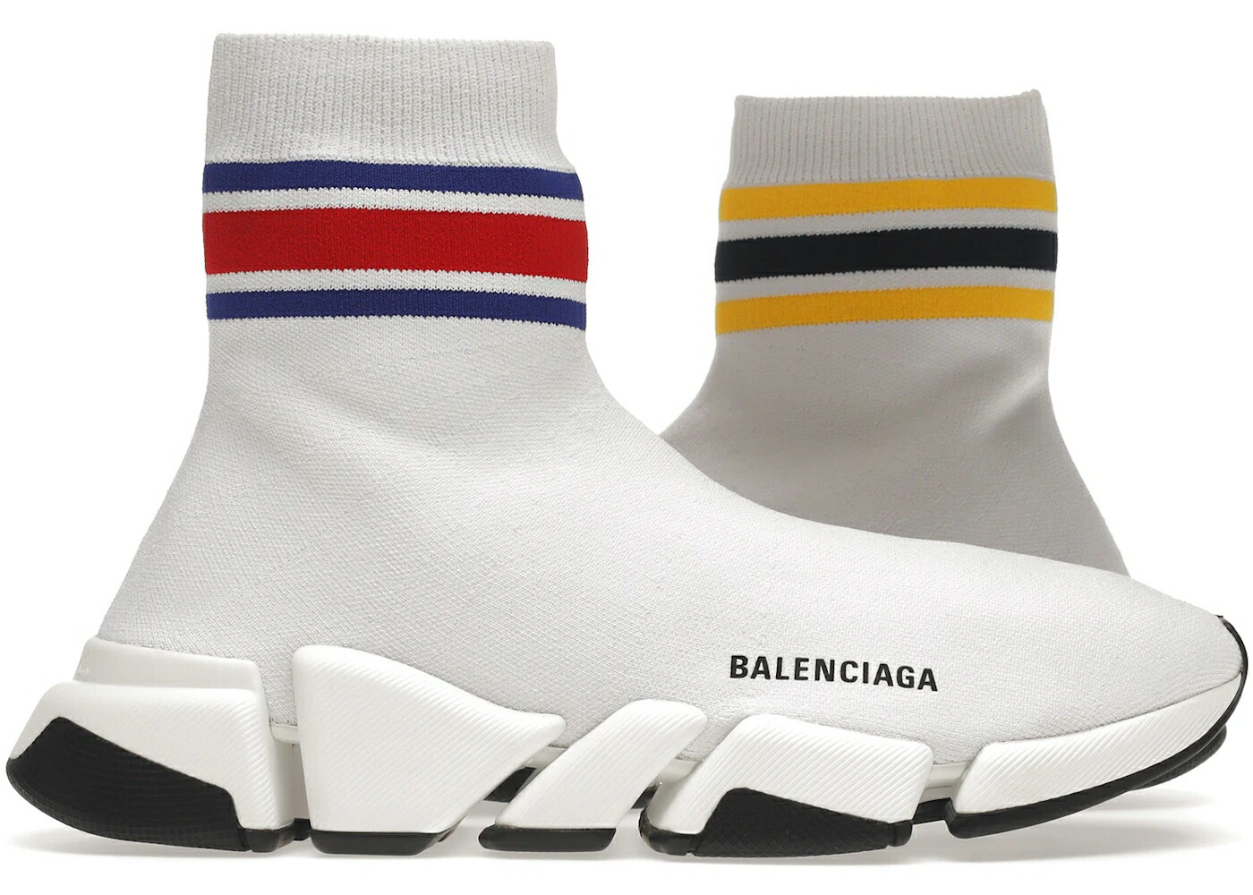 バレンシアガ スピード 白色 ホワイト ストライプ 赤 レッド 青色 ブルー 黄色 イエロー 2.0 スニーカー メンズ BALENCIAGA SPEED WHITE STRIPE / WHITE RED BLUE YELLOW