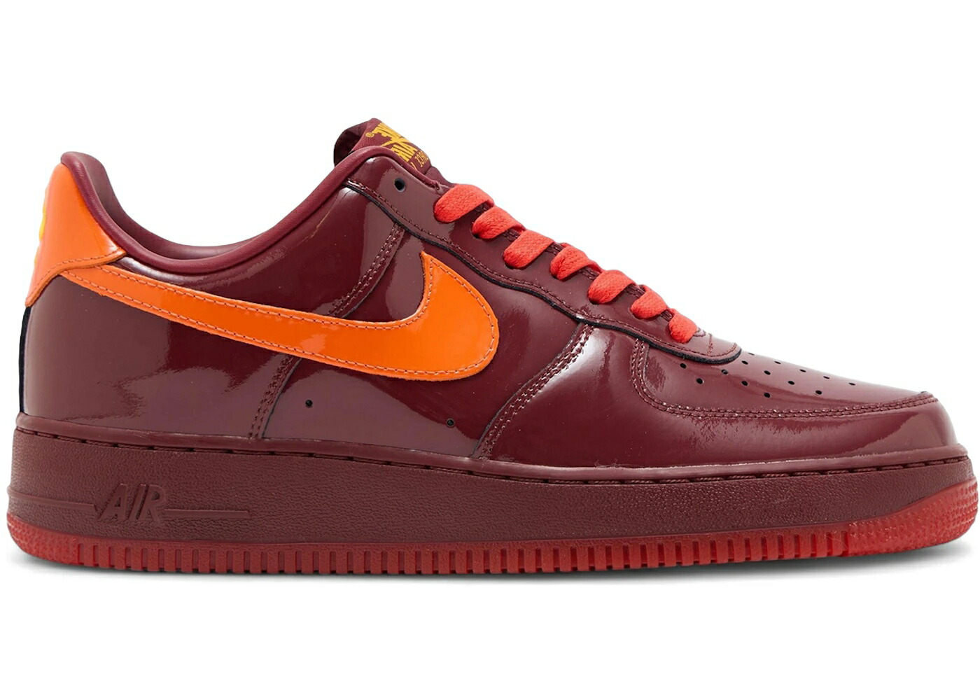 ナイキ パテント レザー チーム 赤 レッド 橙 オレンジ ゴールド エアフォース スニーカー メンズ NIKE AIR FORCE 1 LOW PATENT LEATHER DARK TEAM RED SAFETY ORANGE / DARK TEAM RED UNIVERSITY GOLD