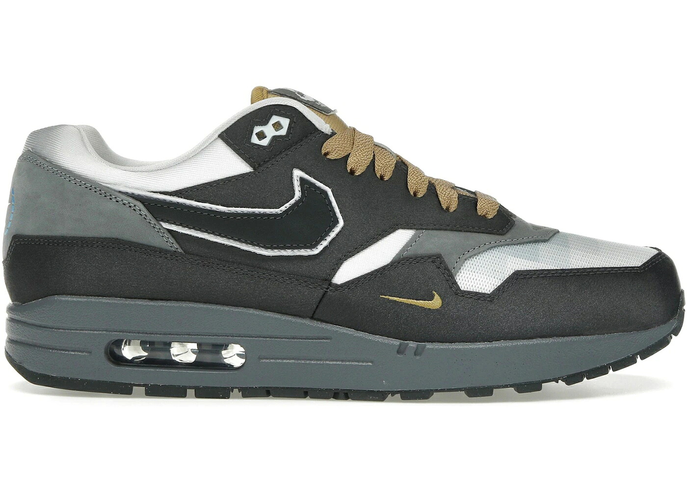 ナイキ マックス 灰色 グレー 白色 ホワイト エアマックス .SWOOSH スニーカー メンズ NIKE AIR MAX 1 LOW POLY BIG HEAD MODE / DARK SMOKE GREY WHITE METALLIC|スニケス