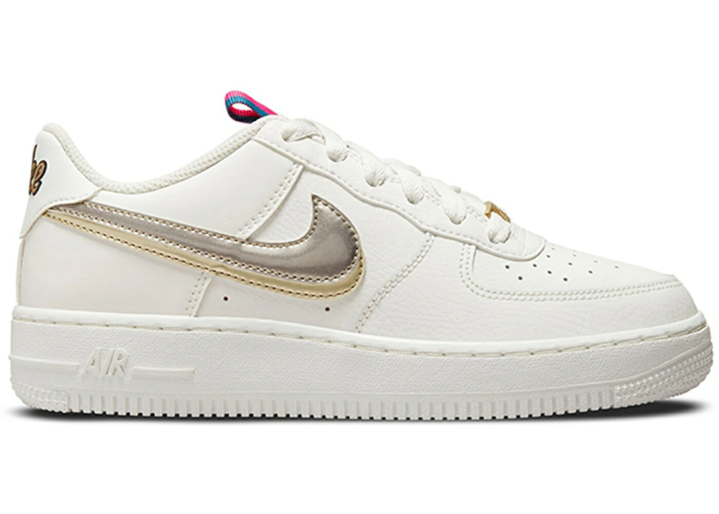 ナイキ スウッシュ スウォッシュ 銀色 シルバー ゴールド 白色 ホワイト ピンク エアフォース ジュニア キッズ NIKE AIR FORCE 1 LV8 DOUBLE SWOOSH SILVER GOLD (GS) / OFF NOIR SUMMIT WHITE PINK PRIME ベビー