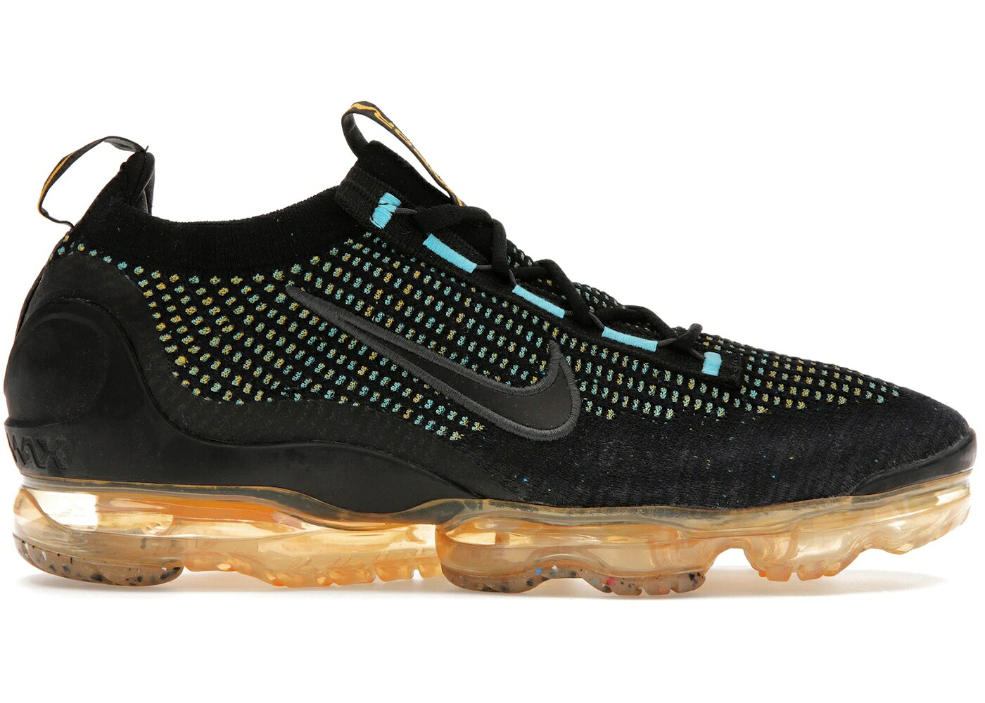 ナイキ 黒色 ブラック 青色 ブルー エアヴェイパーマックス スニーカー メンズ NIKE AIR VAPORMAX 2021 FK BLACK MULTI-COLOR POLLEN / MULTI COLOR POLLEN CHLORINE BLUE｜スニケス