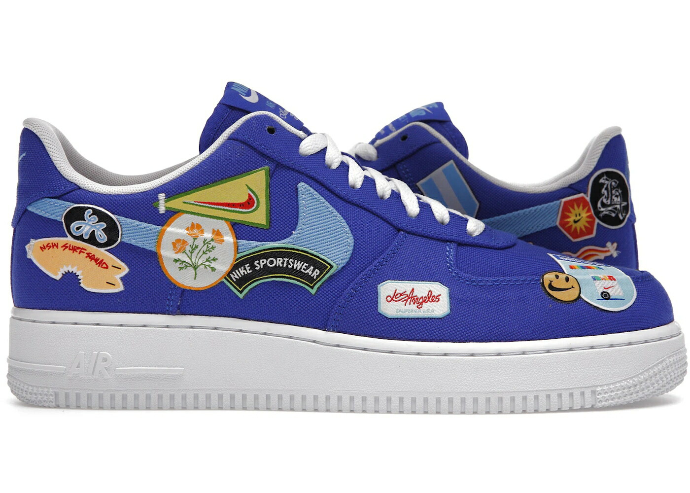ナイキ 青碧 青碧 白いこと 白いこと 空軍 天使の都市 スニーカー メンズ NIKE AIR FORCE 1 LOW PRM LOS ANGELES PATCHED UP / RACER BLUE UNIVERSITY BLUE WHITE