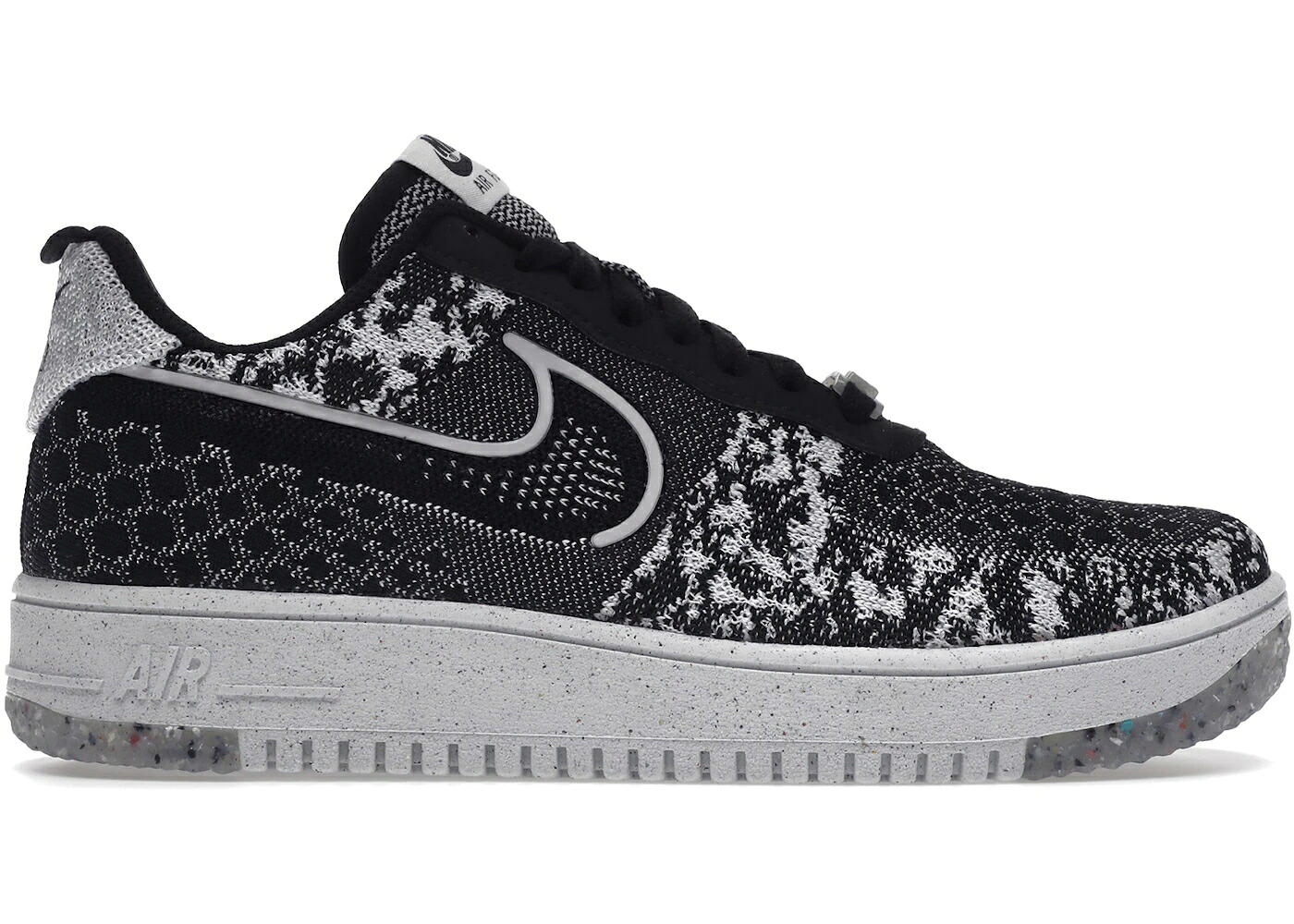 ナイキ フライニット 黒色 ブラック 白色 ホワイト エアフォース スニーカー メンズ NIKE AIR FORCE 1 LOW CRATER FLYKNIT BLACK WHITE MELANGE / BLACK WHITE WHITE
