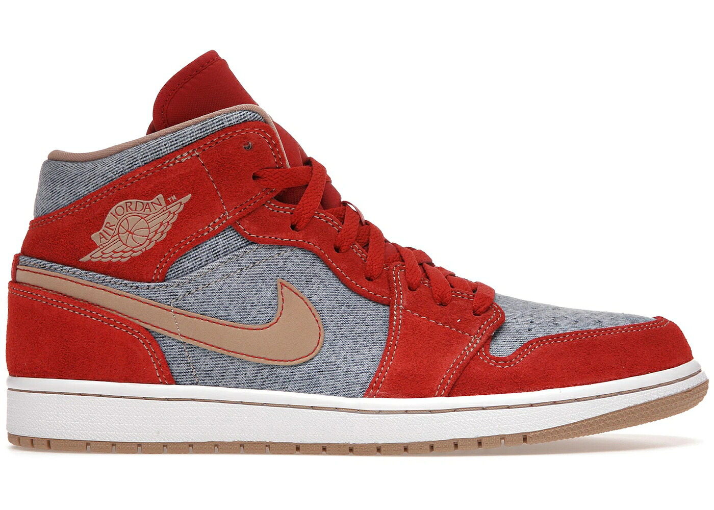 ナイキ ジョーダン ミッド ジーンズ 赤 赤いこと 白いこと 白いこと スニーカー メンズ JORDAN 1 MID DENIM RED / CINNABAR HEMP WHITE